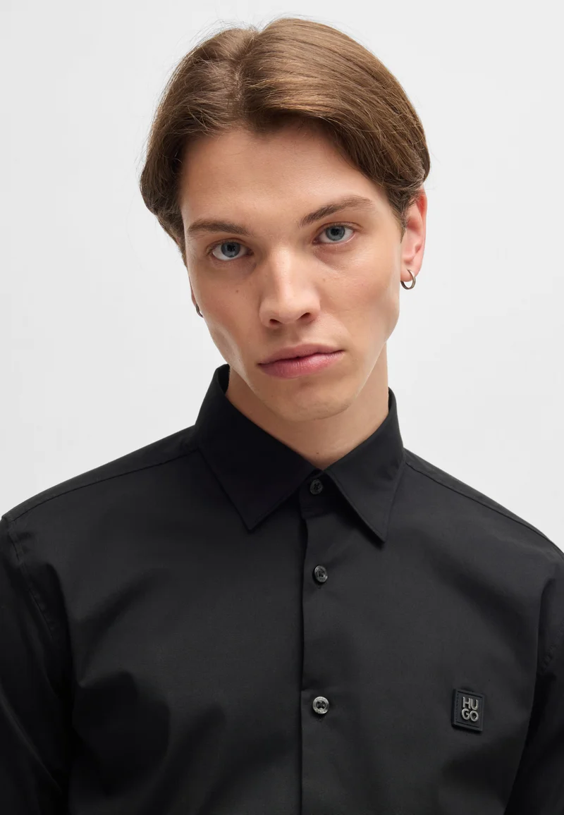 HUGO Slim-fit shirt in stretch cotton with stacked logo