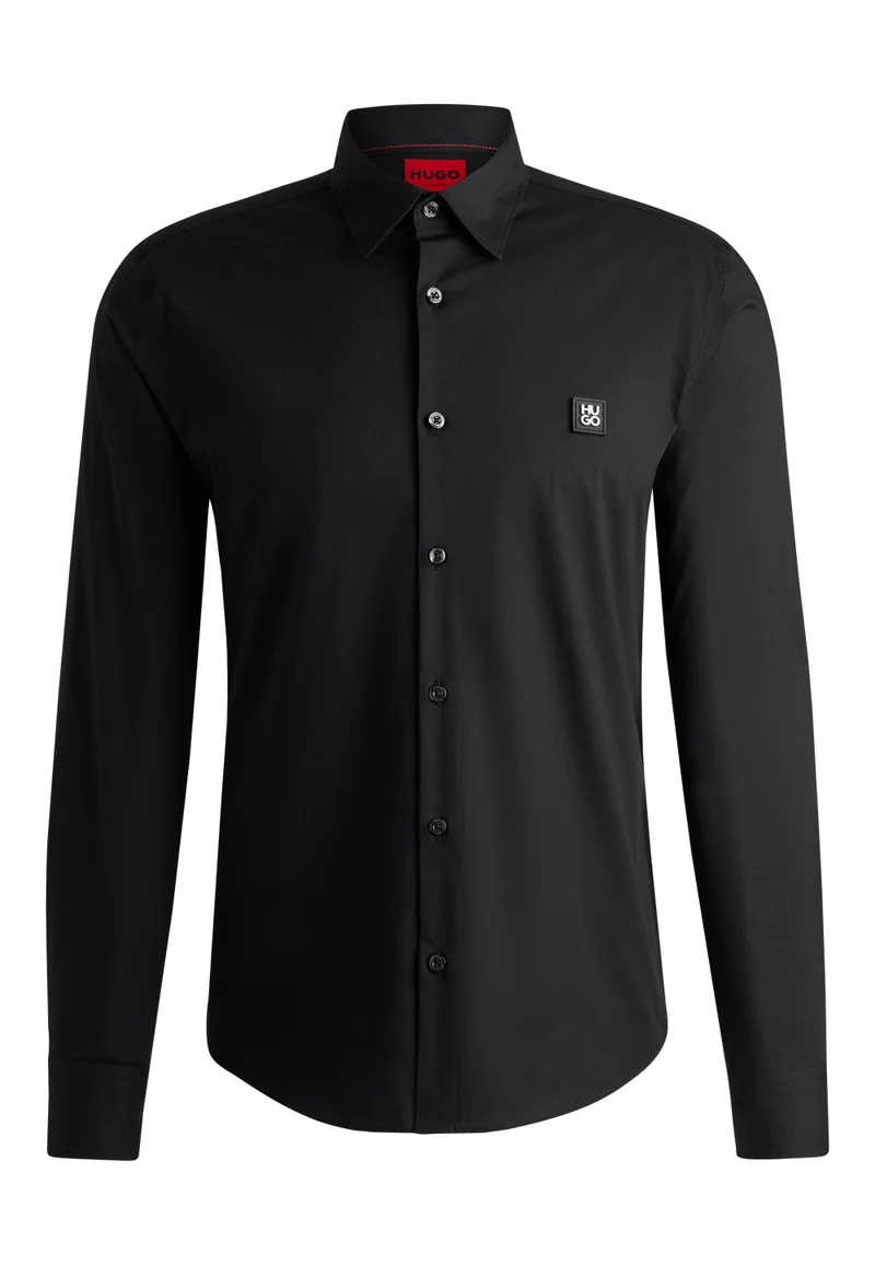 HUGO Slim-fit shirt in stretch cotton with stacked logo