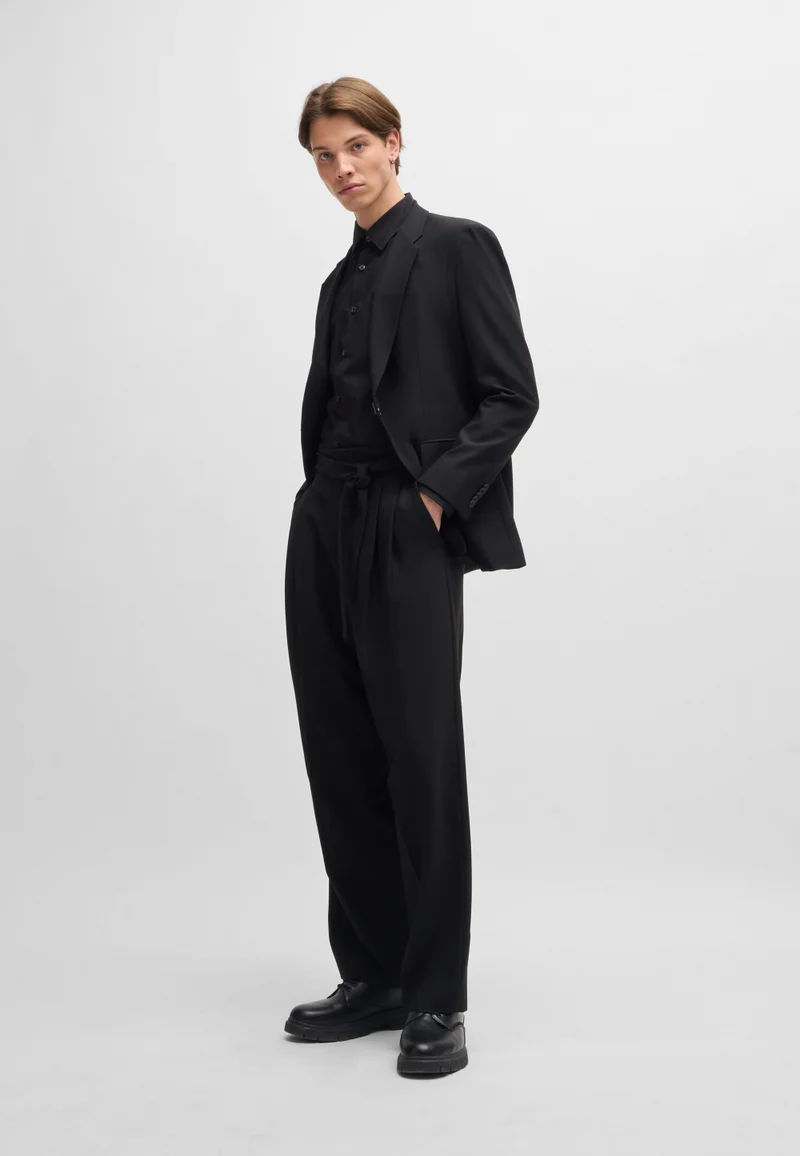 HUGO Slim-fit shirt in stretch cotton with stacked logo