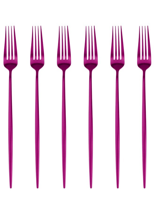 P Plus Fire Polished Small Fork Set, Lightweight Stainless Steel Flatware for Cake, Salad, Starters or Buffet Plates, Comfortable Grip, Easy to Clean, BPA-Free, Non-Toxic (Small Fork, Pink, Pack of 6) - Image 1