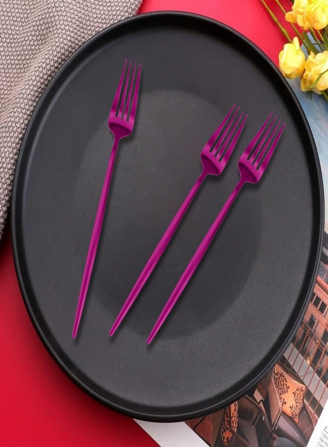 P Plus Fire Polished Small Fork Set, Lightweight Stainless Steel Flatware for Cake, Salad, Starters or Buffet Plates, Comfortable Grip, Easy to Clean, BPA-Free, Non-Toxic (Small Fork, Pink, Pack of 6) - Image 3