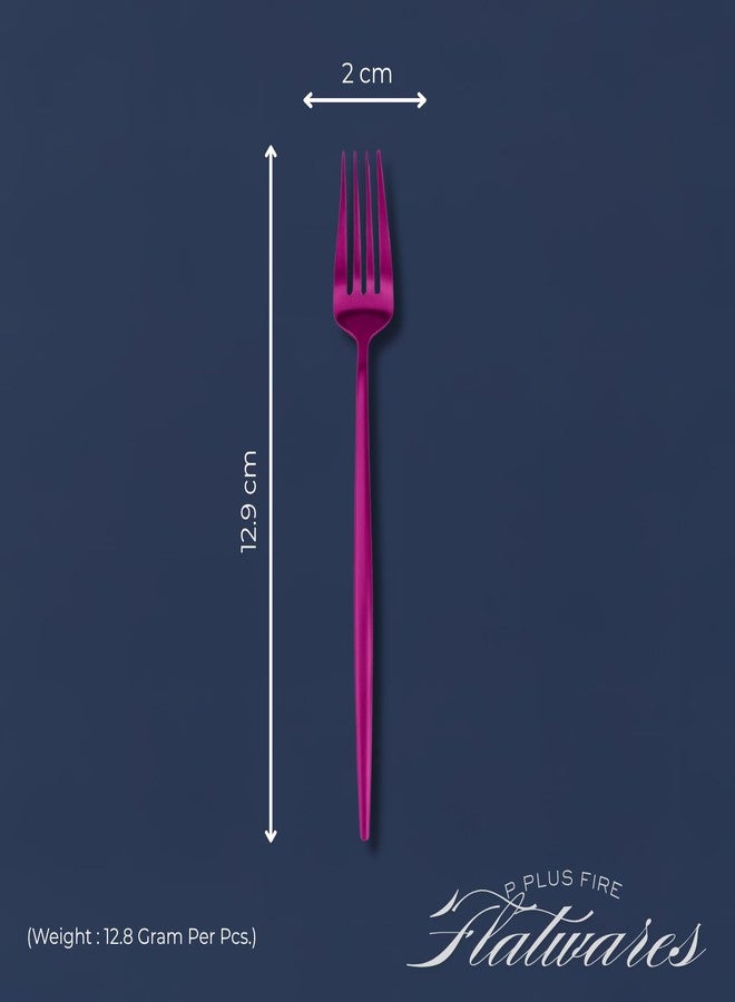 P Plus Fire Polished Small Fork Set, Lightweight Stainless Steel Flatware for Cake, Salad, Starters or Buffet Plates, Comfortable Grip, Easy to Clean, BPA-Free, Non-Toxic (Small Fork, Pink, Pack of 6) - Image 2