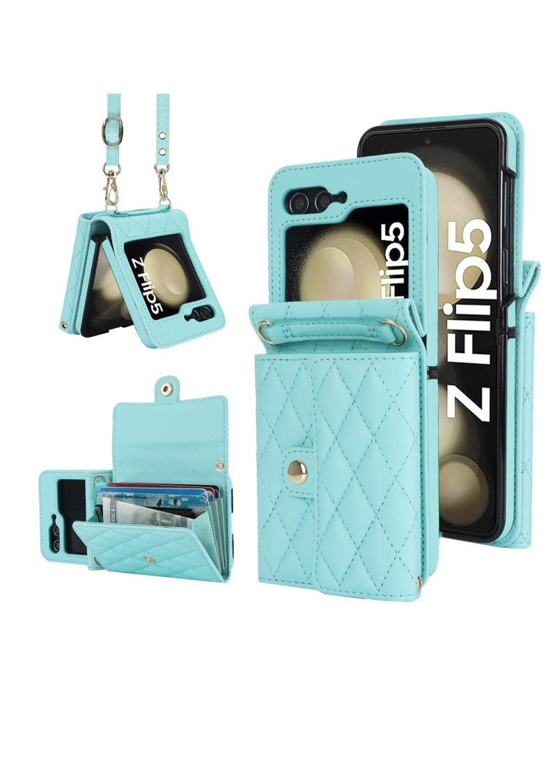 SYOSI Wallet Case for Galaxy Z Flip 5 with Card Holder Crossbody Wallet Leather Handbag RFID Blocking Detachable Lanyard Magnetic Flip Case Compatible with Samsung Galaxy Z Flip 5 5G Green  - Image 1