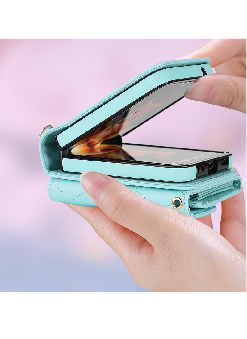 SYOSI Wallet Case for Galaxy Z Flip 5 with Card Holder Crossbody Wallet Leather Handbag RFID Blocking Detachable Lanyard Magnetic Flip Case Compatible with Samsung Galaxy Z Flip 5 5G Green  - Image 2