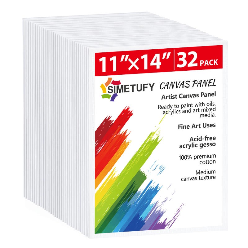 Simetufy 32 Pack 11 x 14 Inch Canvas Boards for Painting PrePrimed White Blank Paint Canvas for Acrylic Oil Paint 100 Cotton Acid Free