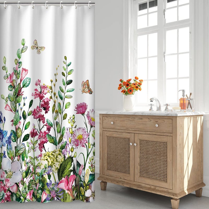 LIVILAN LIVILAN Stall Shower Curtain 36W x72H Inches Narrow RV Shower Curtains Floral Shower Curtains for Bathroom Short Shower Curtains Set with 12 Hooks Half Shower Curtain Stall Size  - Image 2