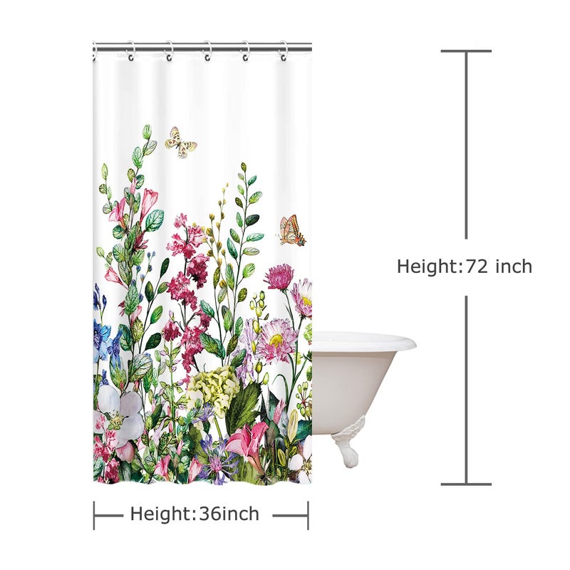LIVILAN LIVILAN Stall Shower Curtain 36W x72H Inches Narrow RV Shower Curtains Floral Shower Curtains for Bathroom Short Shower Curtains Set with 12 Hooks Half Shower Curtain Stall Size  - Image 4