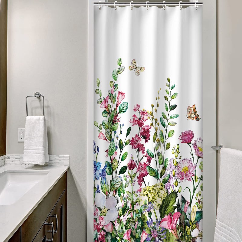 LIVILAN LIVILAN Stall Shower Curtain 36W x72H Inches Narrow RV Shower Curtains Floral Shower Curtains for Bathroom Short Shower Curtains Set with 12 Hooks Half Shower Curtain Stall Size  - Image 3