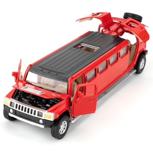 LOVEPOSELY 132 Hummer H2 Car Model Diecast Car Toy with Sound and Light Alloy Stretch Limousine Pull Back Toy Vehicle for Adult Kids Boys Girls Red - Image 1