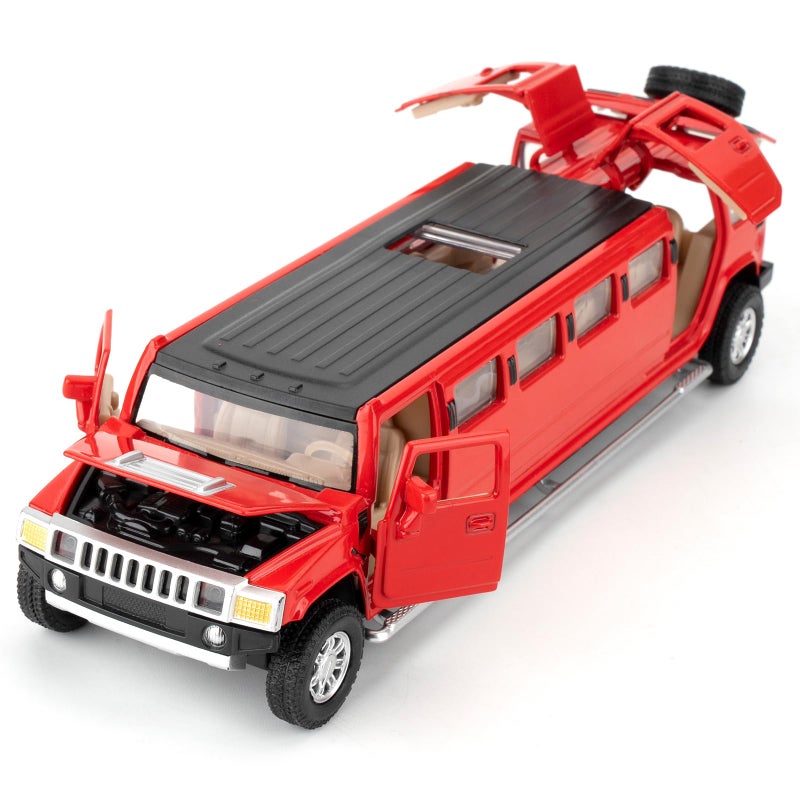LOVEPOSELY 132 Hummer H2 Car Model Diecast Car Toy with Sound and Light Alloy Stretch Limousine Pull Back Toy Vehicle for Adult Kids Boys Girls Red - Image 2