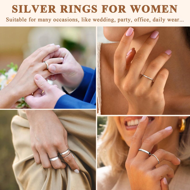 Poxtex Silver Simple Band Rings for Women Stacking, Non Tarnish Wedding Bands Set for Men Engagement, Thick Pinky Thumb Rings Comfort Fit 3Pcs 1mm 3mm 5mm Size 8 - Image 3