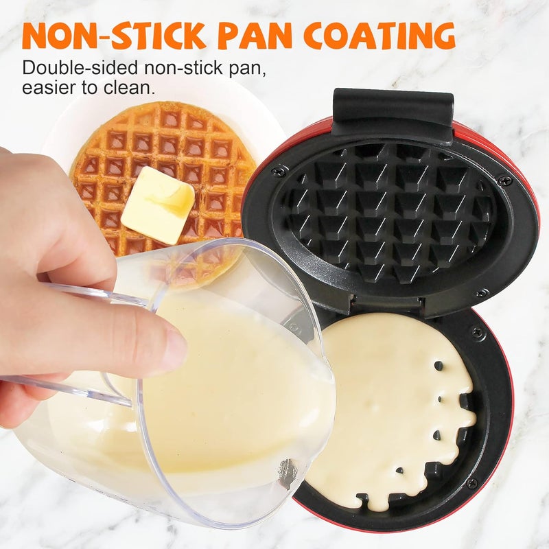 CROWNFUL Mini Waffle Maker Machine, 4 Inch Chaffle Maker with Compact Design, Easy to Clean, Non-Stick Surface, Recipe Guide Included, Perfect for Breakfast, Dessert, Sandwich, or Other Snacks, Red - Image 3