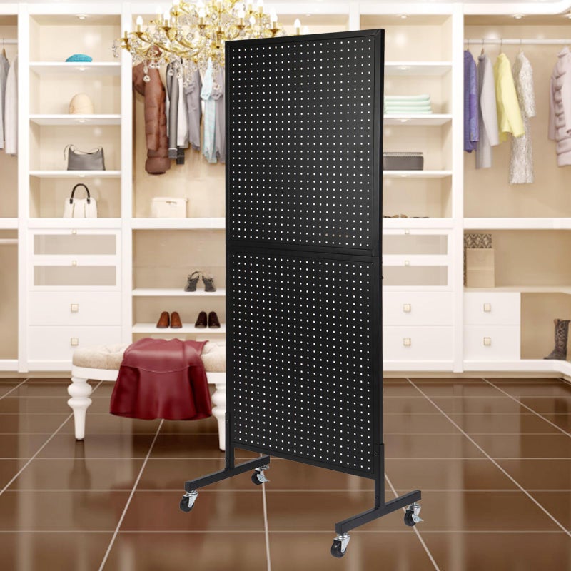 NectaCol 2'x 5' Standing Pegboard Display with T-Base, Pegboard Display Stand with Wheels, Metal Peg Board Display Rack, Art Display Stand, Extra 10 Pieces Hooks - Black - Image 4