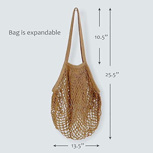 allydrew Cotton Mesh Net Foldable Reusable Grocery Bag for Farmers Market Vegetables Produce Set of 3 Black Brown Beige - Image 3