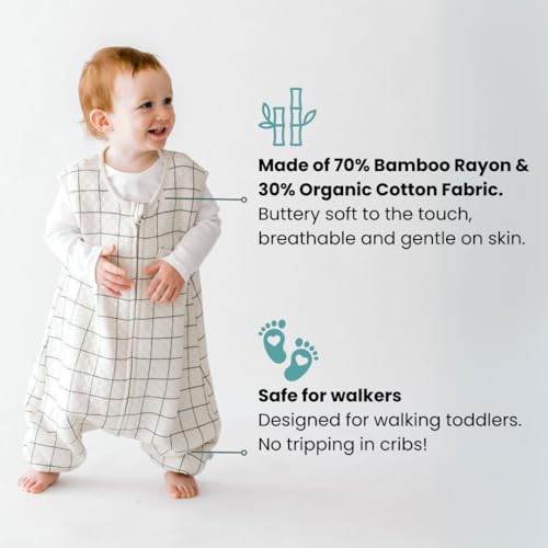 Tealbee Dreamsuit Toddler Sleep Sack with Feet – Walker Sleep Bag with Legs, Rayon made from Bamboo, Summer 0.8 TOG, 2-Way Zipper, 2T-3T - Checkered - Image 2