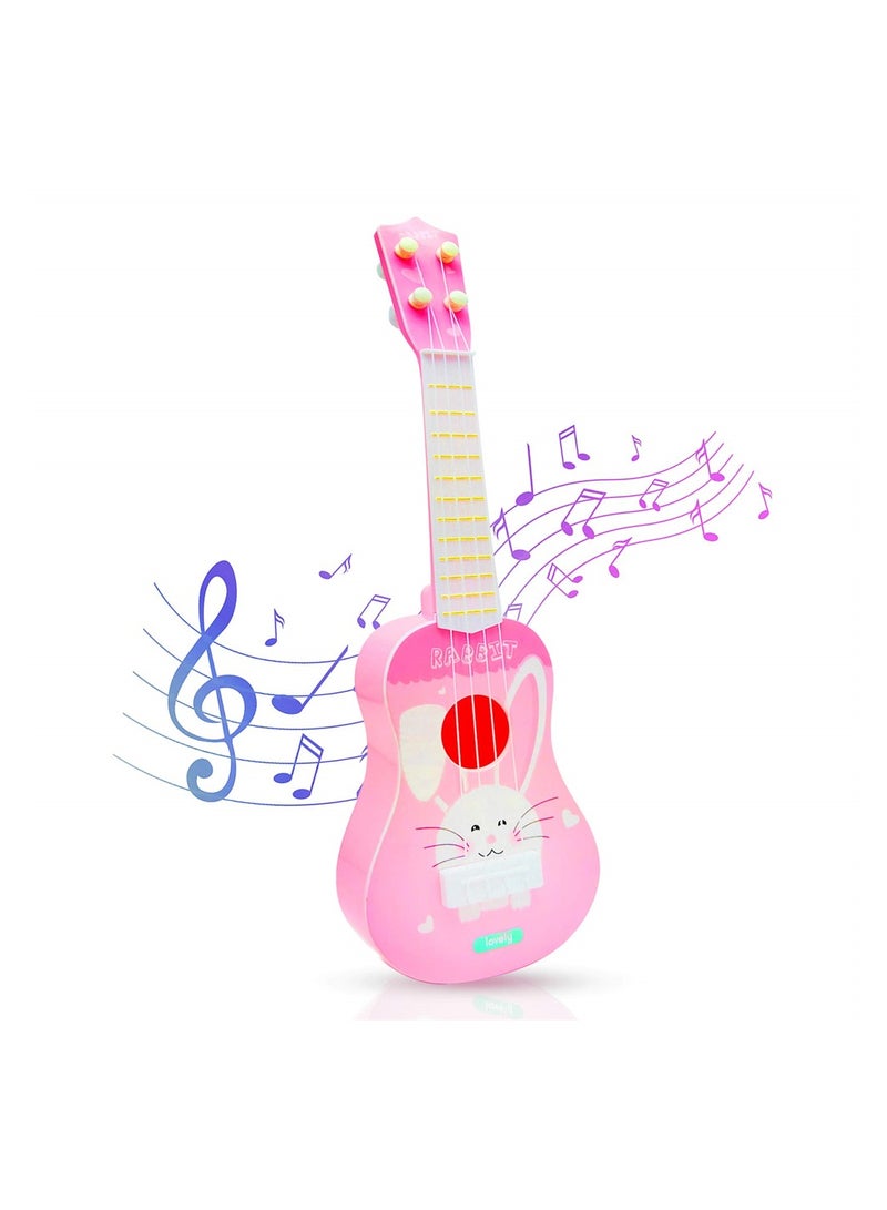 Kids Cartoon Rabbit Ukulele 4 String Musical Toy for Toddlers 14 inch Early Education Plastic Guitar for Boys and Girls - Image 1