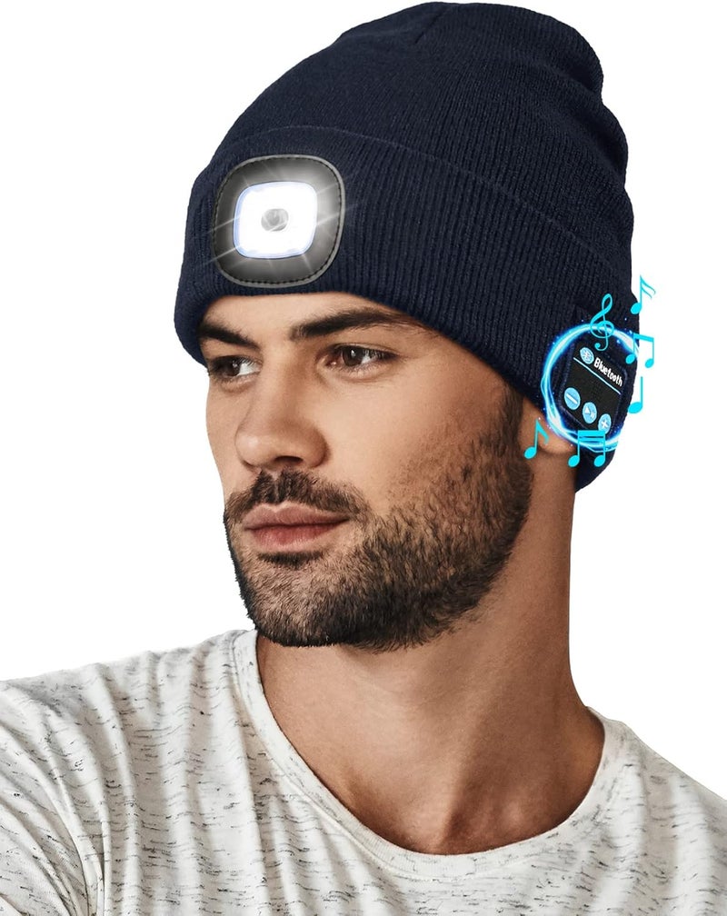 Wmcaps Bluetooth Beanie with a Light, Unisex USB Rechargeable 4 LED Fashlight Hat with Cordless Headphones, Unique Christmas Birthday Gifts for Men Him Husband Teen - Image 1