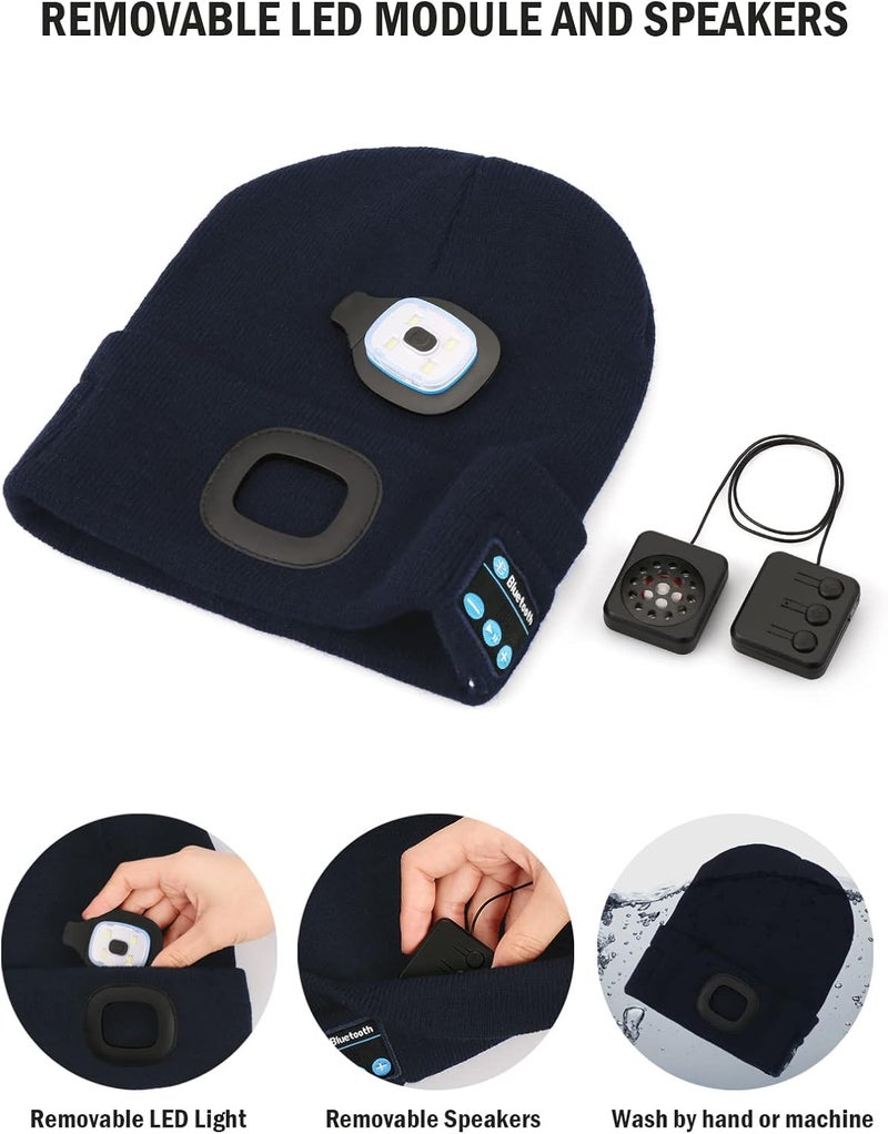 Wmcaps Bluetooth Beanie with a Light, Unisex USB Rechargeable 4 LED Fashlight Hat with Cordless Headphones, Unique Christmas Birthday Gifts for Men Him Husband Teen - Image 2
