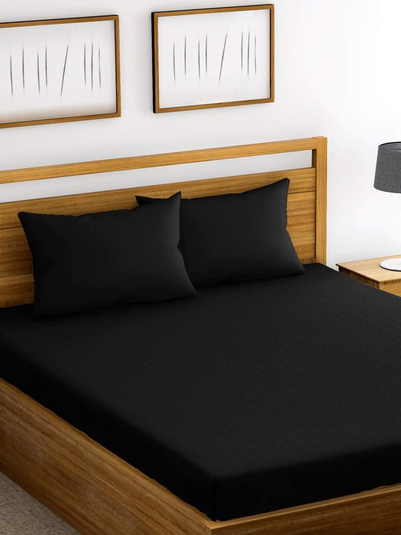 BEVI-Home Microfiber 144 TC Solid Double Bedsheet with Pillow Cover Size (90x90) and Pillow Cover Size (18x28). (Double, Black) - Image 1