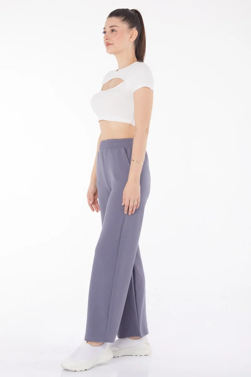 Tofisa Plain Mid Women's Anthracite Pocketed Wide Leg Trousers - 25796