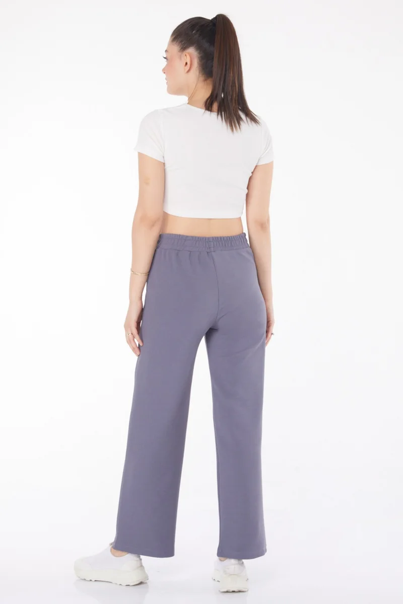Tofisa Plain Mid Women's Anthracite Pocketed Wide Leg Trousers - 25796