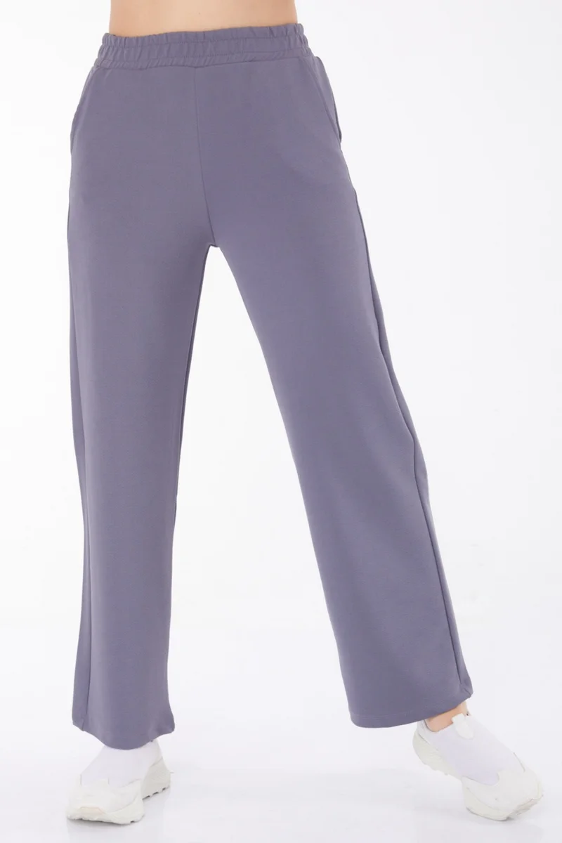 Tofisa Plain Mid Women's Anthracite Pocketed Wide Leg Trousers - 25796