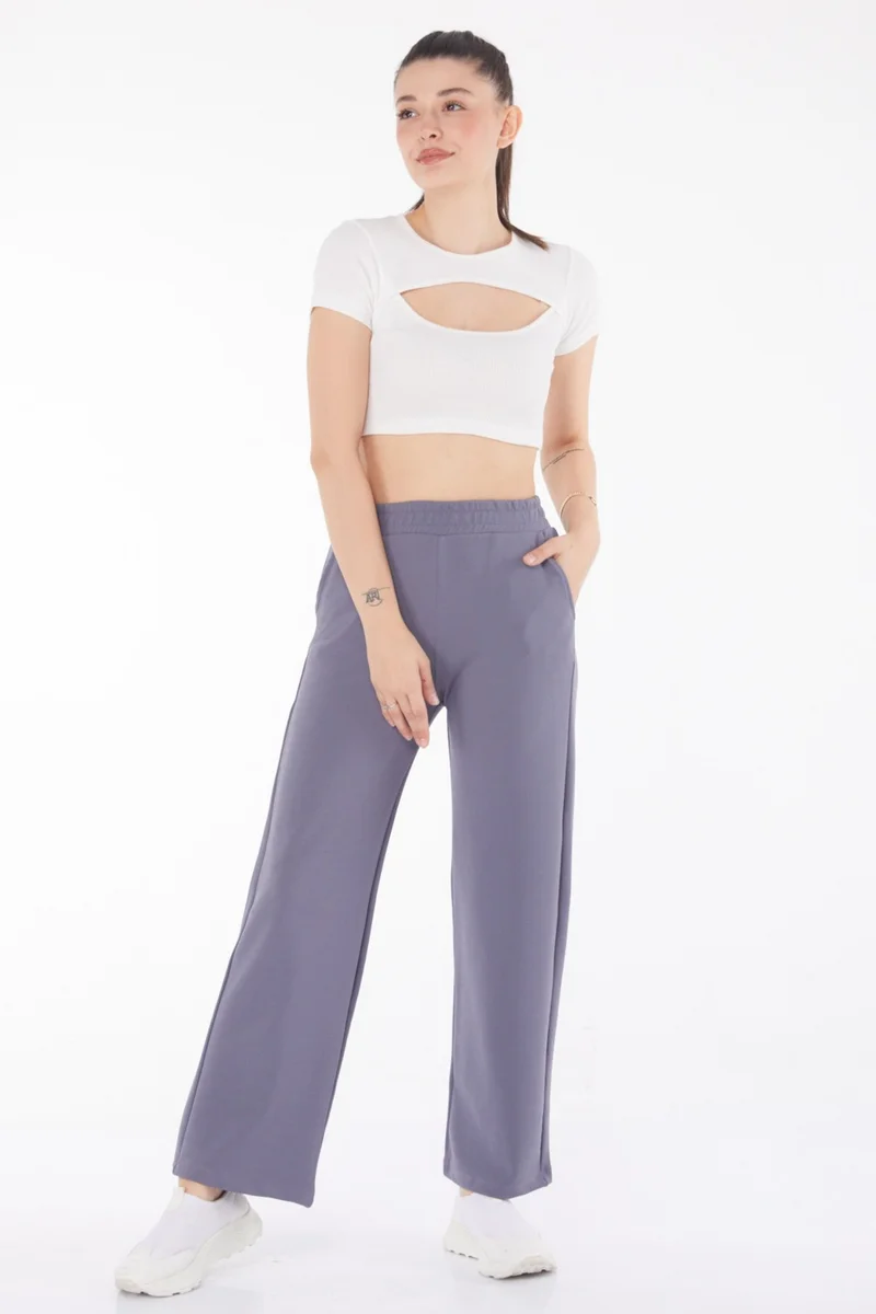Tofisa Plain Mid Women's Anthracite Pocketed Wide Leg Trousers - 25796