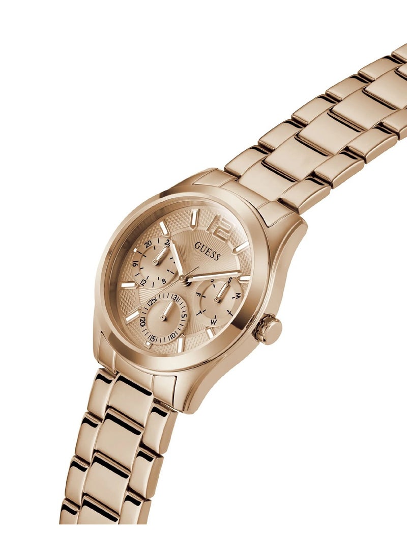 GUESS ساعة زوي النسائية بقرص وردي ذهبي من الكوارتز التناظري من الفولاذ المقاوم للصدأ GW0760L3 - 38 مم - Image 2