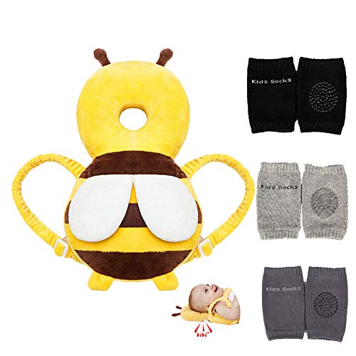 Feidoog Baby Head Protector Cushion Backpack with 3 Knee Pads for Walking & Crawling,Bee - Image 1