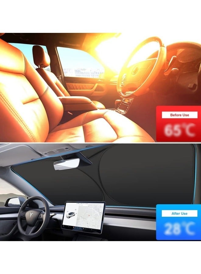 BUPY Foldable Car Windshield Sunshade with Storage Pouch, Front Windshield Reflective Sunshade, Car Window Sunshade for Sun Heat Protection and Block UV Rays, Keep Vehicle Cooler - Image 2