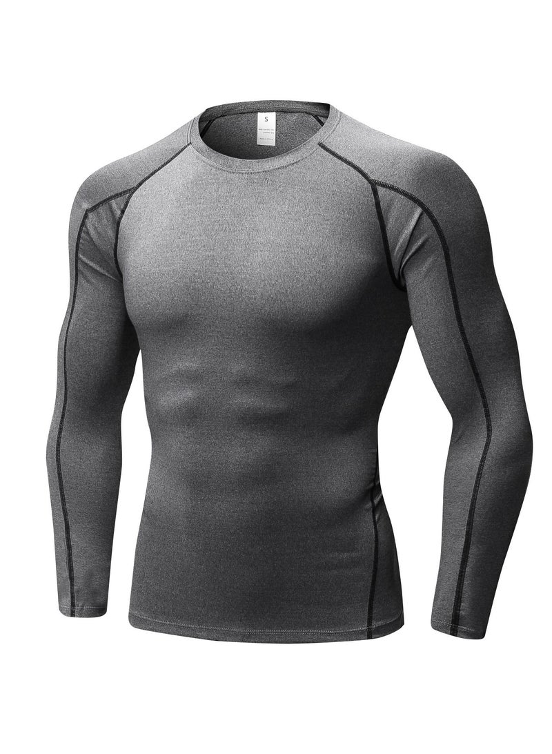 NIBEMINENT Men Quick Dry Breathable Long Sleeve Shirt Grey - Image 1