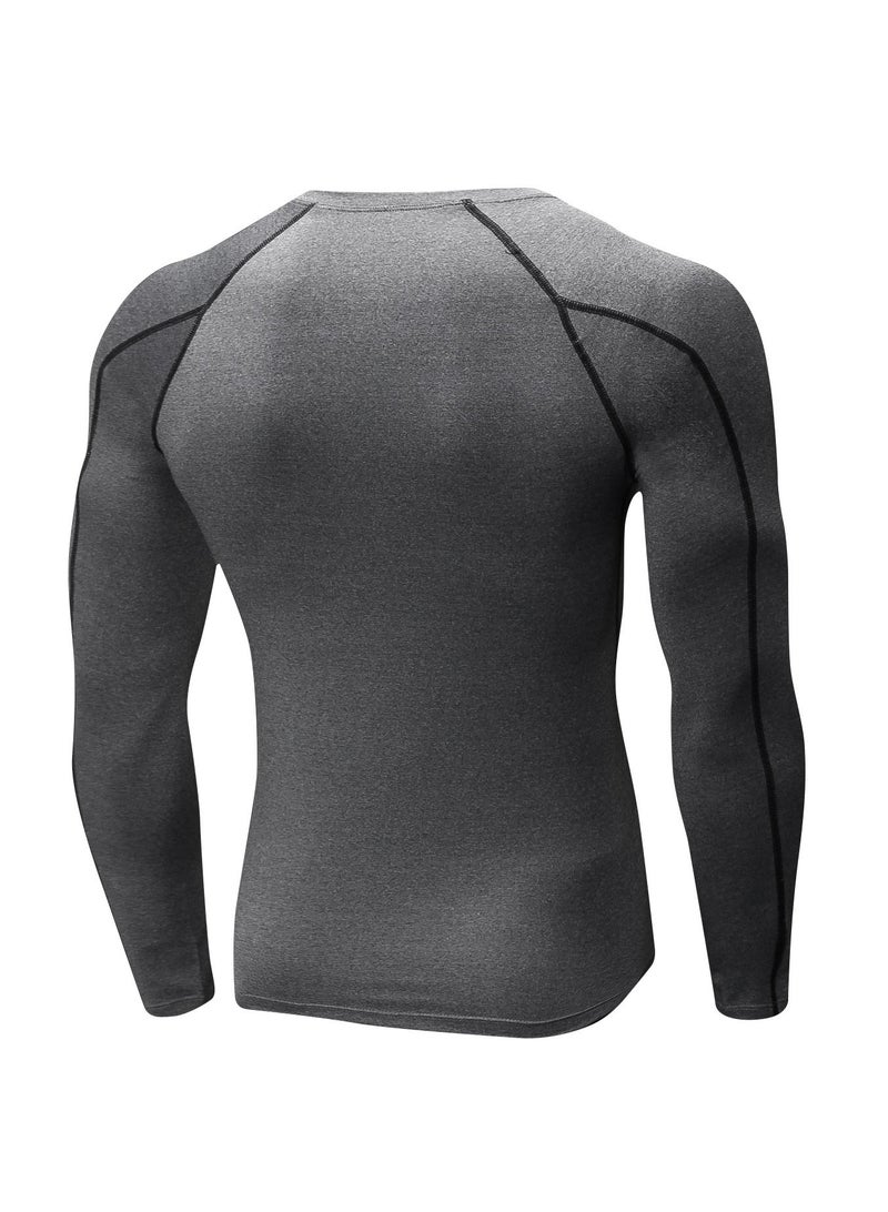 NIBEMINENT Men Quick Dry Breathable Long Sleeve Shirt Grey - Image 2
