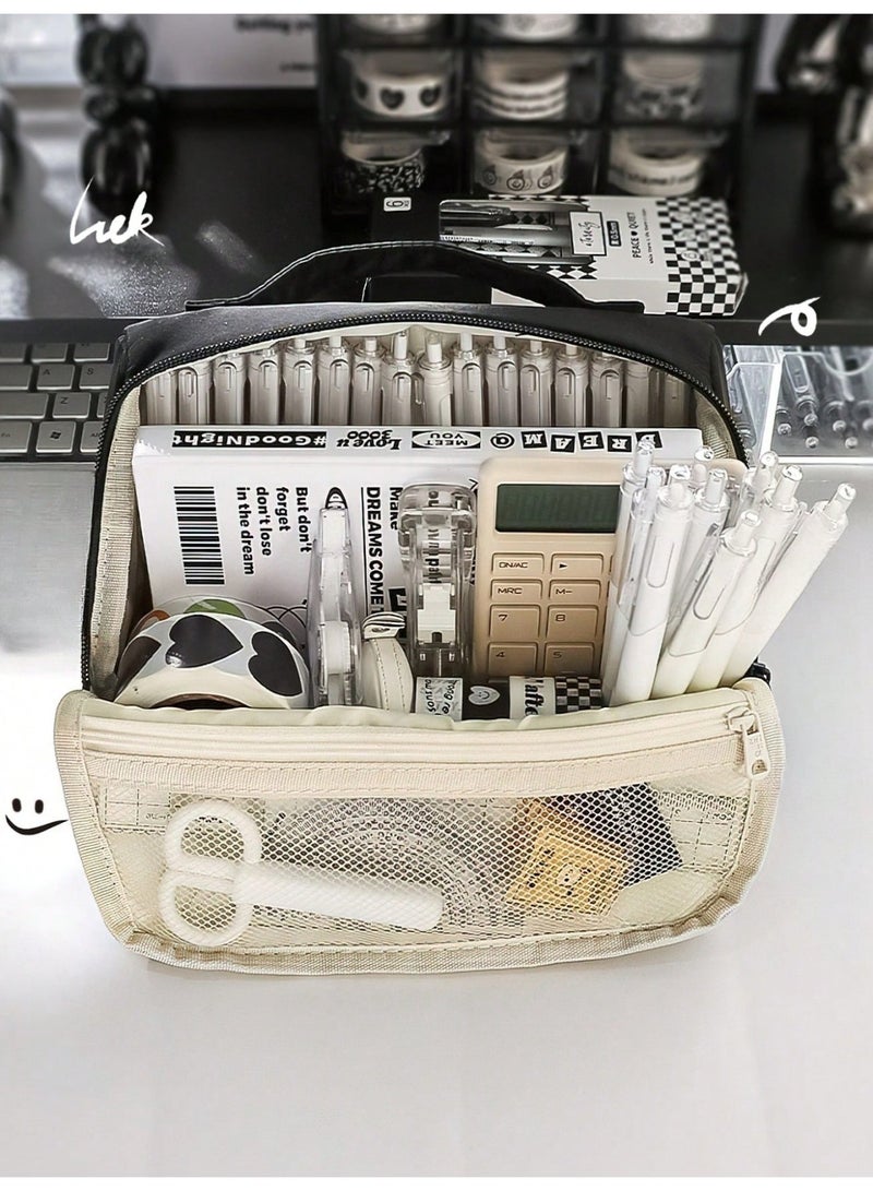 Large Multi-Layer Pencil Case – Oversized Durable Fabric Organizer with Multiple Compartments, Mesh Pockets & Ergonomic Handles | Portable Stationery Storage for School, Office, Travel & Makeup | Minimalist Pencil Pouch, Desk Organizer, Back-to-School Supplies - Image 4
