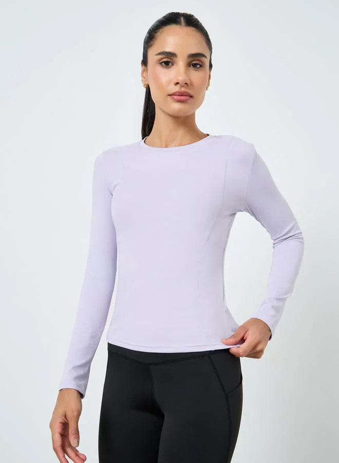 ستايلي اكتيف بلوزة بقصة ضيقة بياقة دائرية وأكمام طويلة