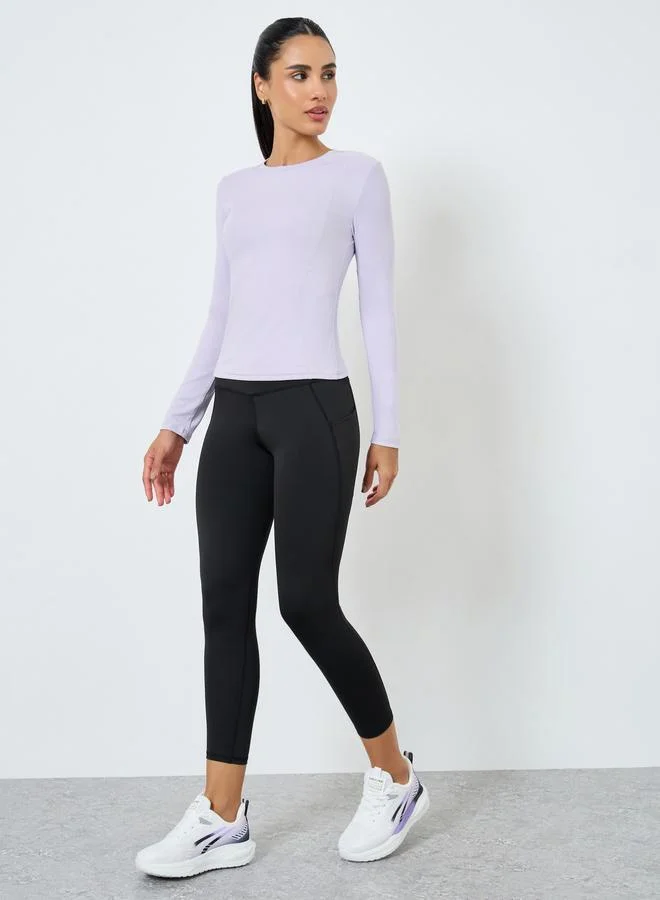 ستايلي اكتيف بلوزة بقصة ضيقة بياقة دائرية وأكمام طويلة