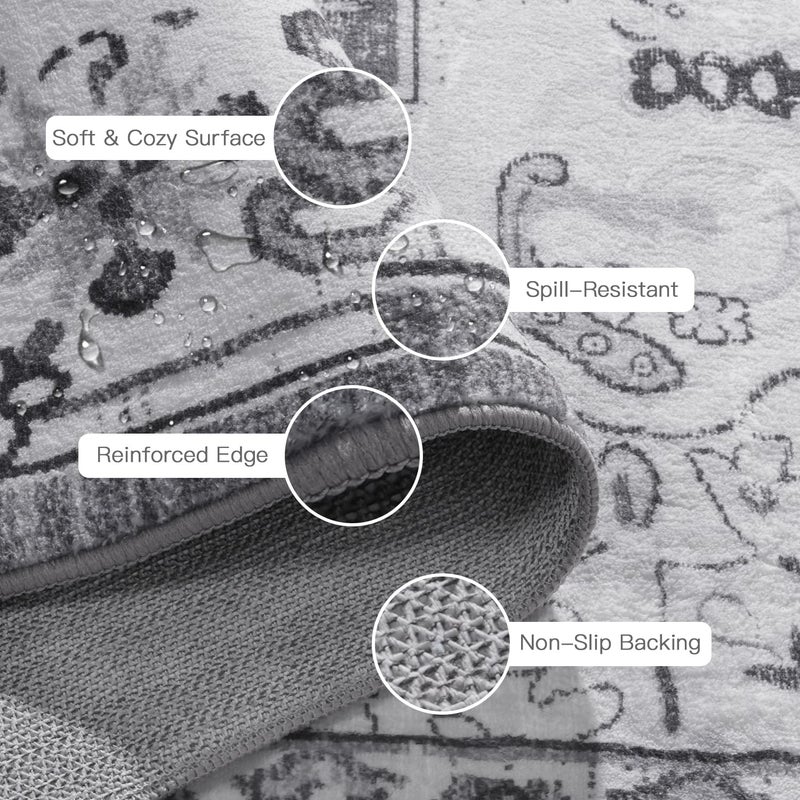 Lofus 5x7 Area Rugs for Living Room, Washable Area Rug, Rugs for Bedroom, Kitchen, Vintage Boho Carpet, Soft Non-Slip, Low Pile Large Area Rug for Office Dining Room, Floral Grey - Image 5