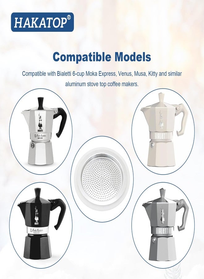 HAKATOP 6 Cup Moka Pot Replacement Parts: 2 Stainless Filters + 4 Silicone Gaskets, Compatible with Bialetti Stovetop Espresso Maker - Image 5