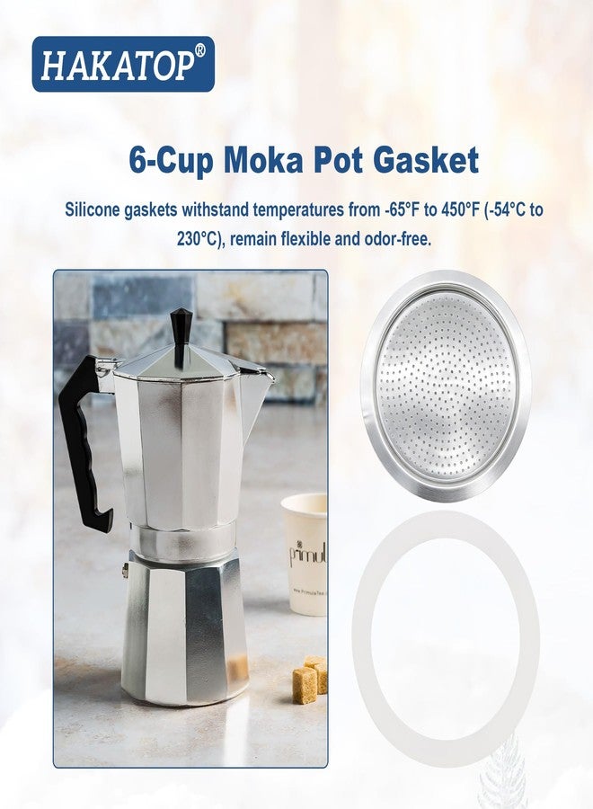 HAKATOP 6 Cup Moka Pot Replacement Parts: 2 Stainless Filters + 4 Silicone Gaskets, Compatible with Bialetti Stovetop Espresso Maker - Image 4