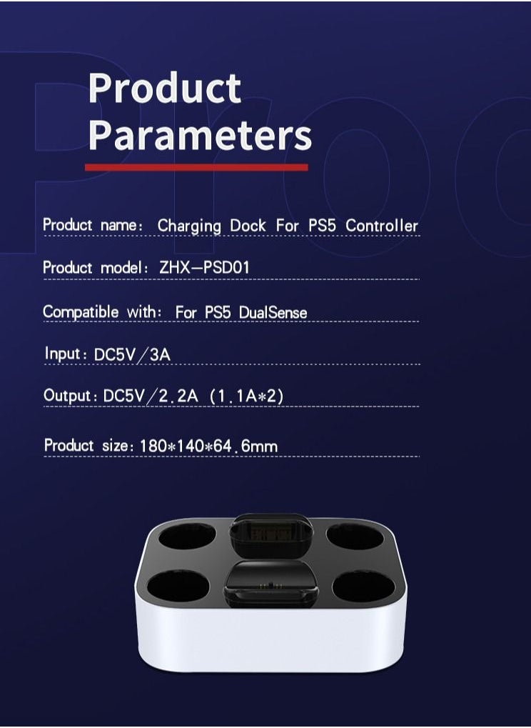GULFLINK PS5 Controller Charging Station, Dual PS5 Charger Station Dock White  - Image 5