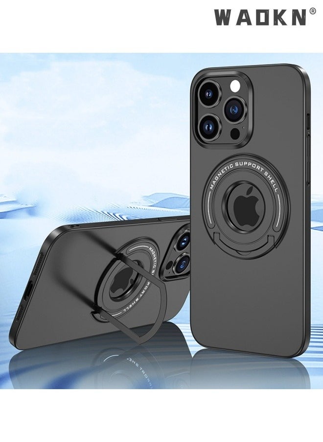 WAOKN Luxury Magnetic Case For iPhone 14 Pro With Mobile Phone Holder Hide Stand Hard Cover Black  - Image 3