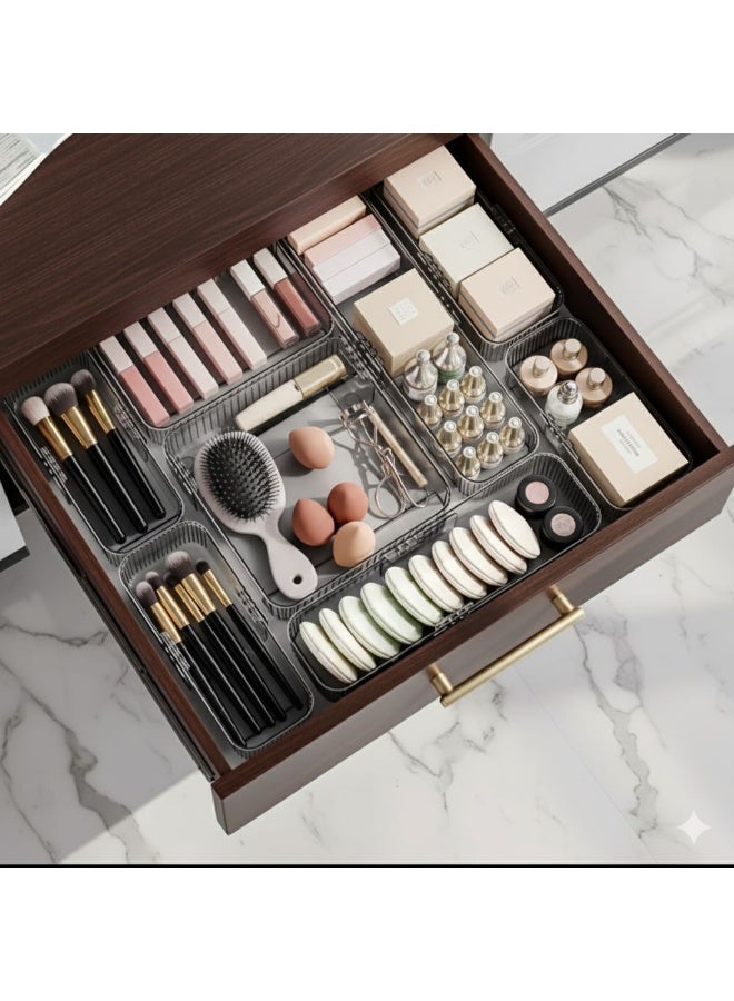 Adjustable Drawer Organizer 3-Piece Set, Clear Plastic, Extendable Cutlery Tray & Dividers for Kitchen, Office and Desk Storage - Image 3