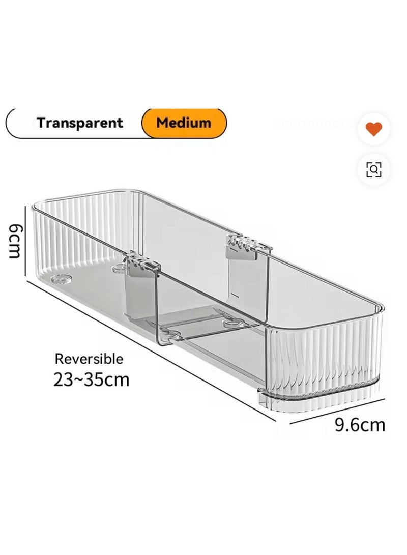 Adjustable Drawer Organizer 3-Piece Set, Clear Plastic, Extendable Cutlery Tray & Dividers for Kitchen, Office and Desk Storage - Image 5
