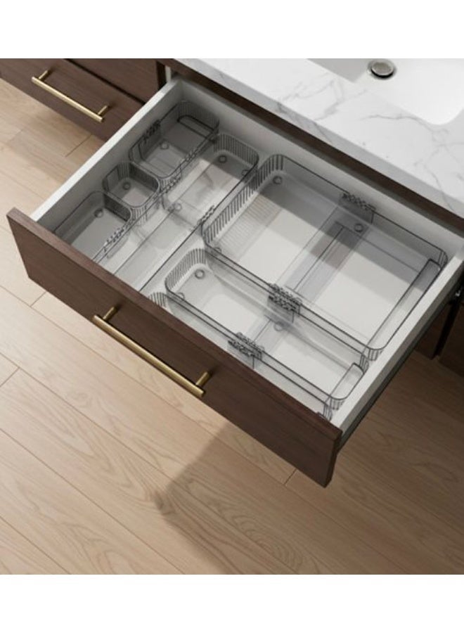 Adjustable Drawer Organizer 3-Piece Set, Clear Plastic, Extendable Cutlery Tray & Dividers for Kitchen, Office and Desk Storage - Image 1
