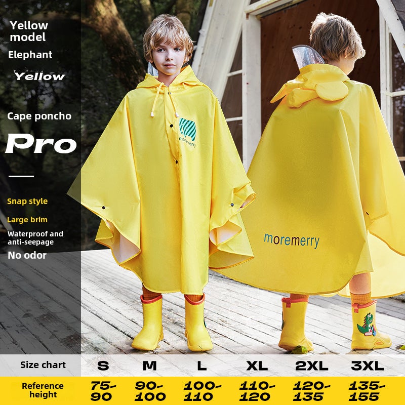 Kids Raincoat Poncho with Backpack Position Yellow elephant upgraded version [big brim + delivery and storage bag]]