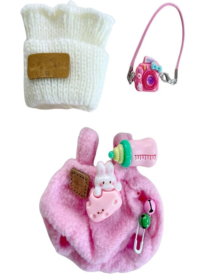 SLLFLY 17cm Doll Clothes Set Accessories,Knit Hat & Overalls Camera, Bottle & Cute Accessories Set for 17cm Accessories Suit Pink (NO Doll) - Image 1