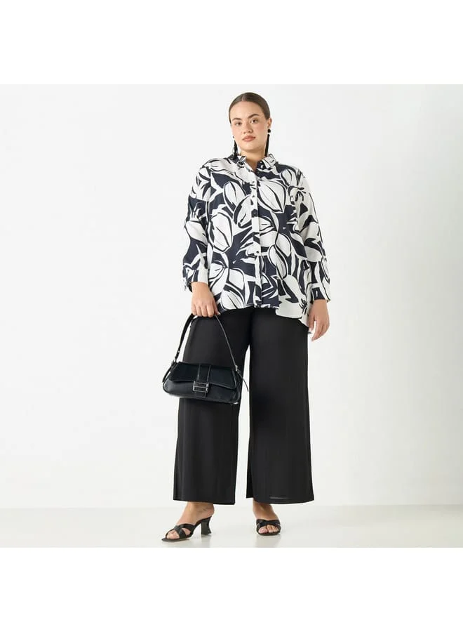 Ulla Popken Plus Size Ulla Popken Textured Wide Leg Pants with Pockets