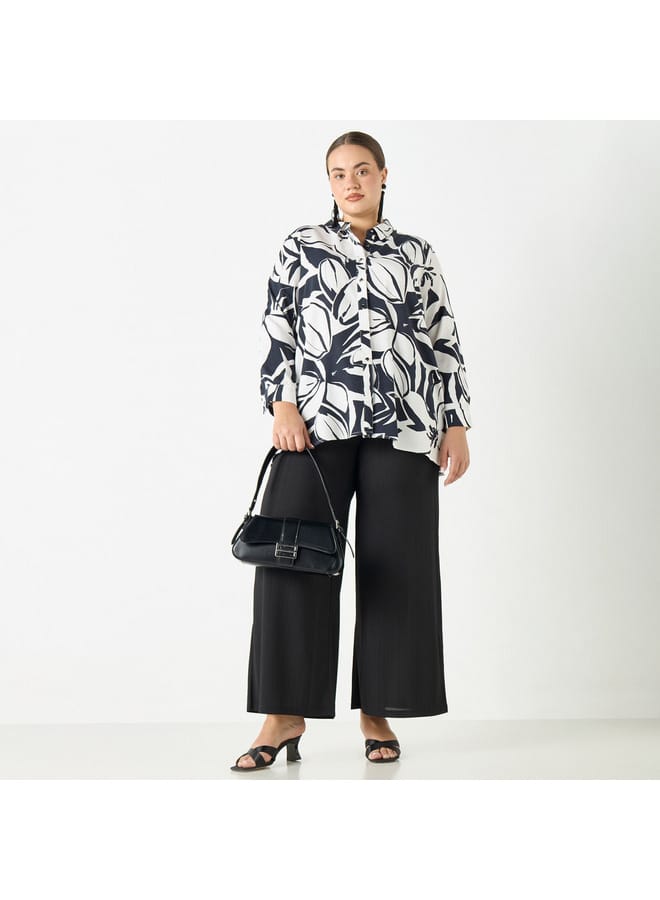 Ulla Popken Plus Size Ulla Popken Textured Wide Leg Pants with Pockets  - Image 2