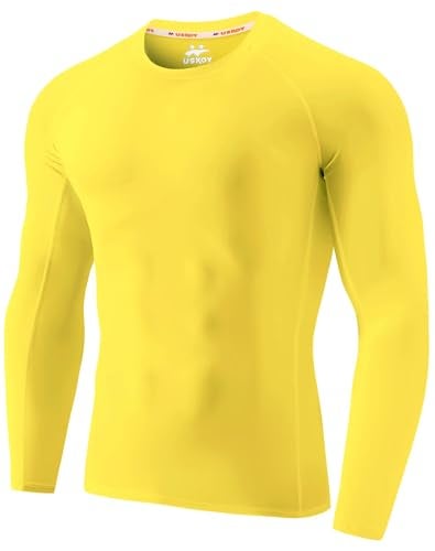USKOY Men's Rash Guard Long Sleeve UPF 50+ Sun Protection Quick Dry Swim Shirt with Compression Fit for BJJ, Surfing & Gym Training Yellow XX-Large - Image 1