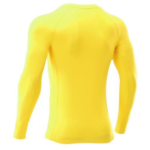 USKOY Men's Rash Guard Long Sleeve UPF 50+ Sun Protection Quick Dry Swim Shirt with Compression Fit for BJJ, Surfing & Gym Training Yellow XX-Large - Image 2