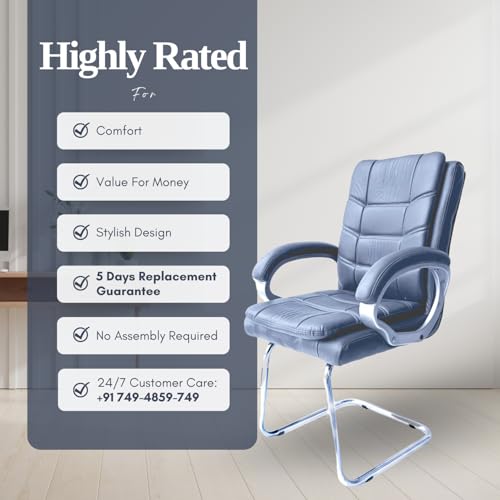 RW REST WELL Executive Office Visitor Chair | Ergonomic Relax Chair for Study, Home, Reception| Comfortable Cushioned Seat Back, Double Pipe Frame with Arm Rest Guest Seating (1, Grey, Star) - Image 5
